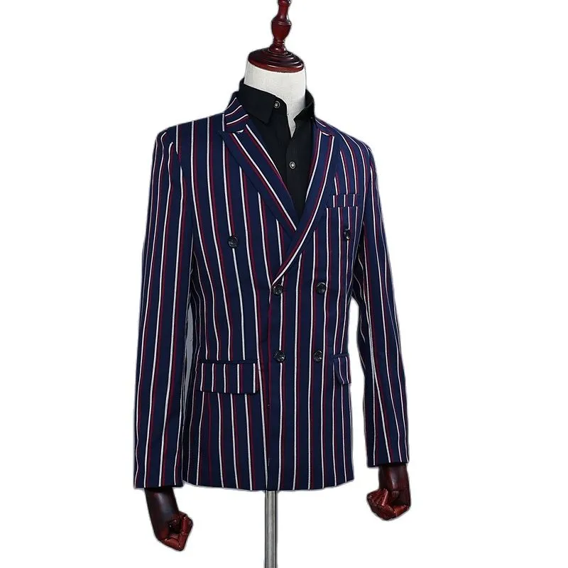 Men's Business Double Breasted Striped Long Sleeve Two-Piece Suit