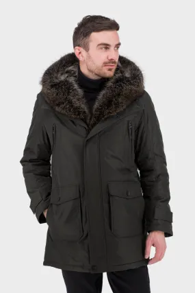 Men's Genuine Fur Trim Camel Hair Fill Parka