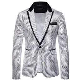 Men's Hip Hop Shiny Sequin Full Sleeves Single Button Party Blazer