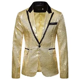 Men's Hip Hop Shiny Sequin Full Sleeves Single Button Party Blazer