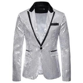 Men's Hip Hop Shiny Sequin Full Sleeves Single Button Party Blazer