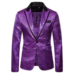 Men's Hip Hop Shiny Sequin Full Sleeves Single Button Party Blazer