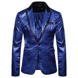 Men's Hip Hop Shiny Sequin Full Sleeves Single Button Party Blazer