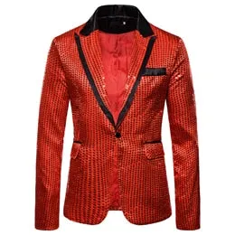 Men's Hip Hop Shiny Sequin Full Sleeves Single Button Party Blazer