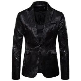 Men's Hip Hop Shiny Sequin Full Sleeves Single Button Party Blazer