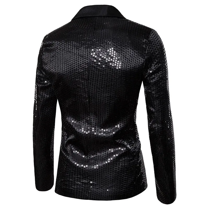 Men's Hip Hop Shiny Sequin Full Sleeves Single Button Party Blazer