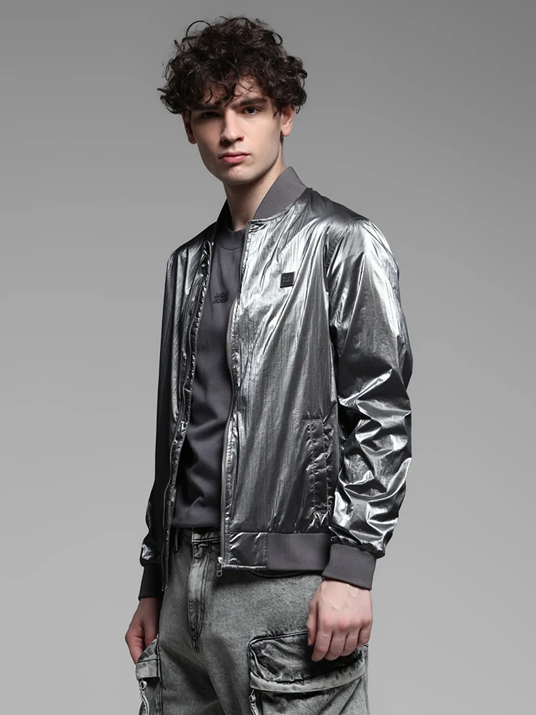 Metallic Grey Bomber Jacket