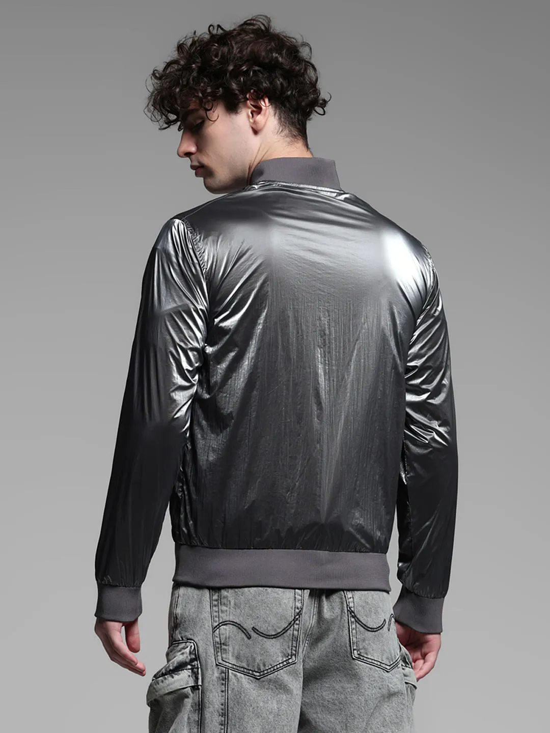 Metallic Grey Bomber Jacket