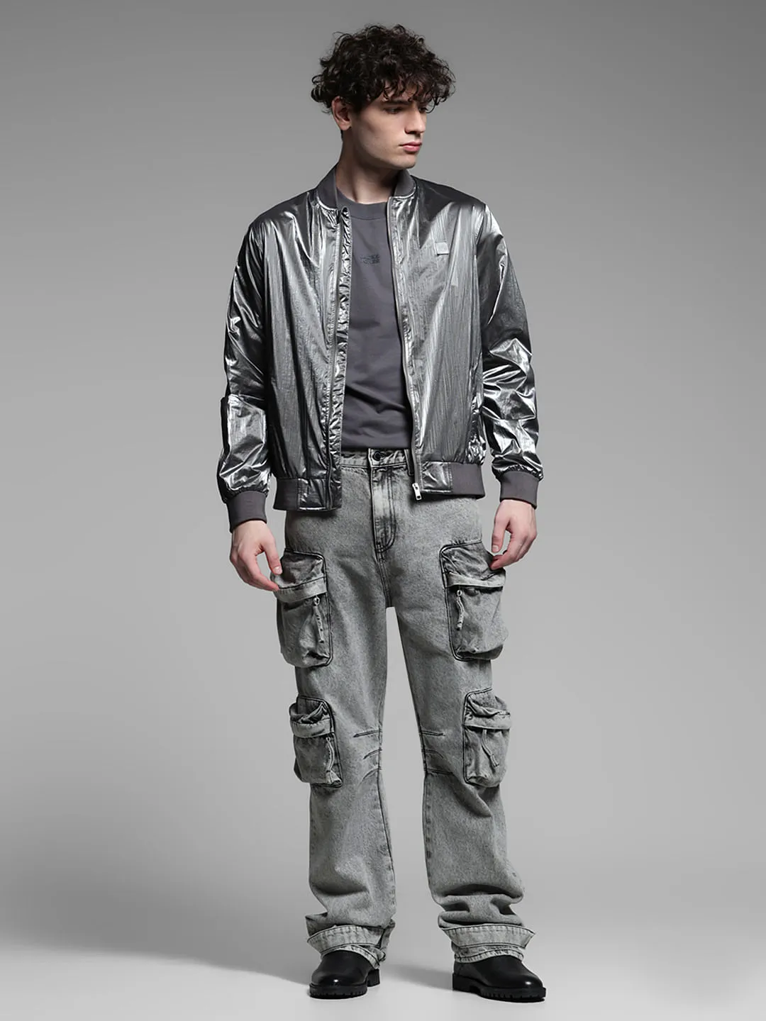 Metallic Grey Bomber Jacket