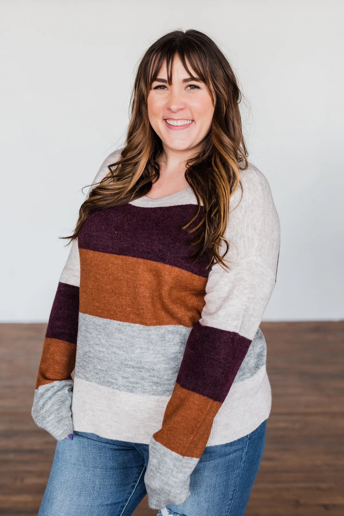 Mountain Getaway Sweater- Burgundy & Natural Tones