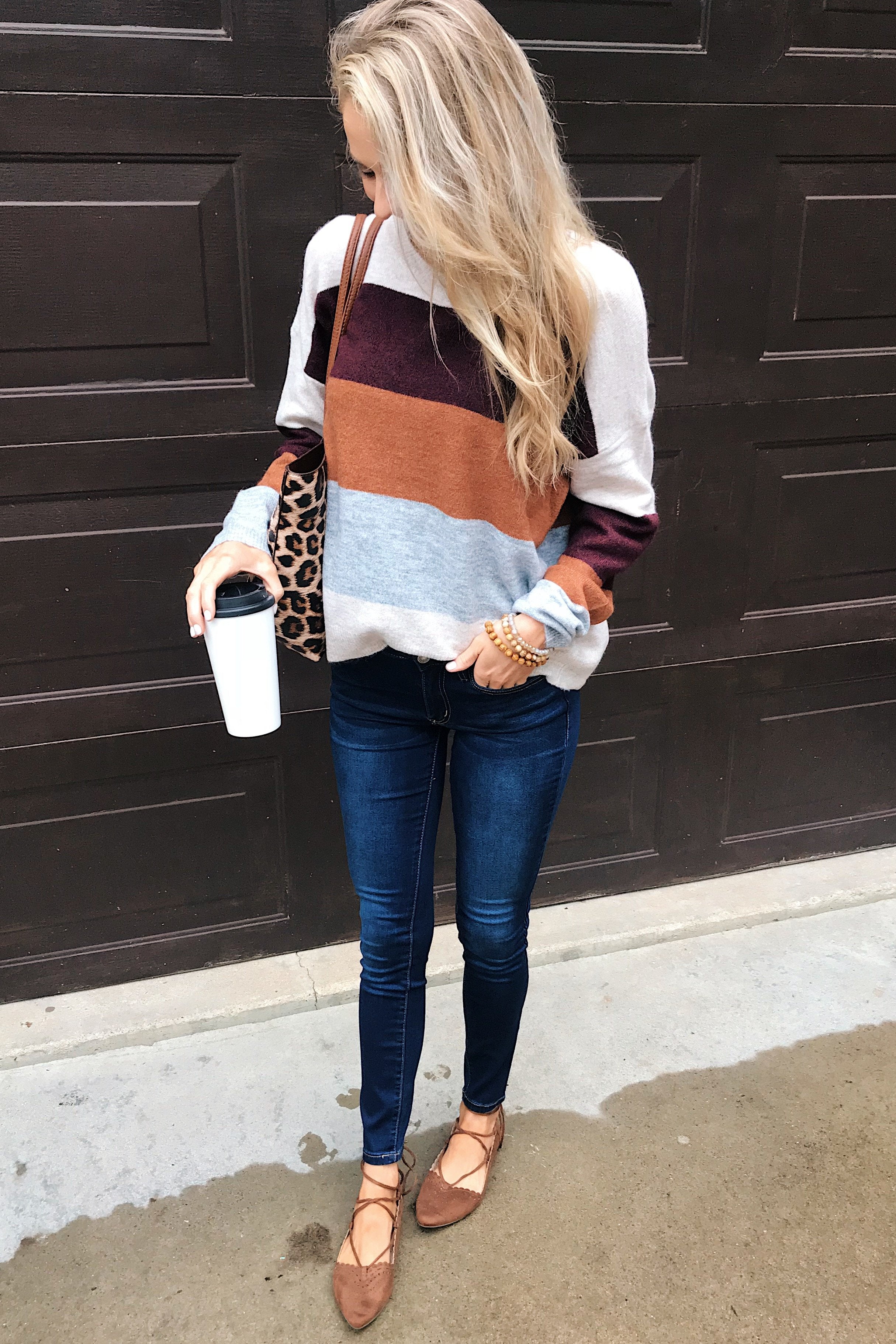 Mountain Getaway Sweater- Burgundy & Natural Tones