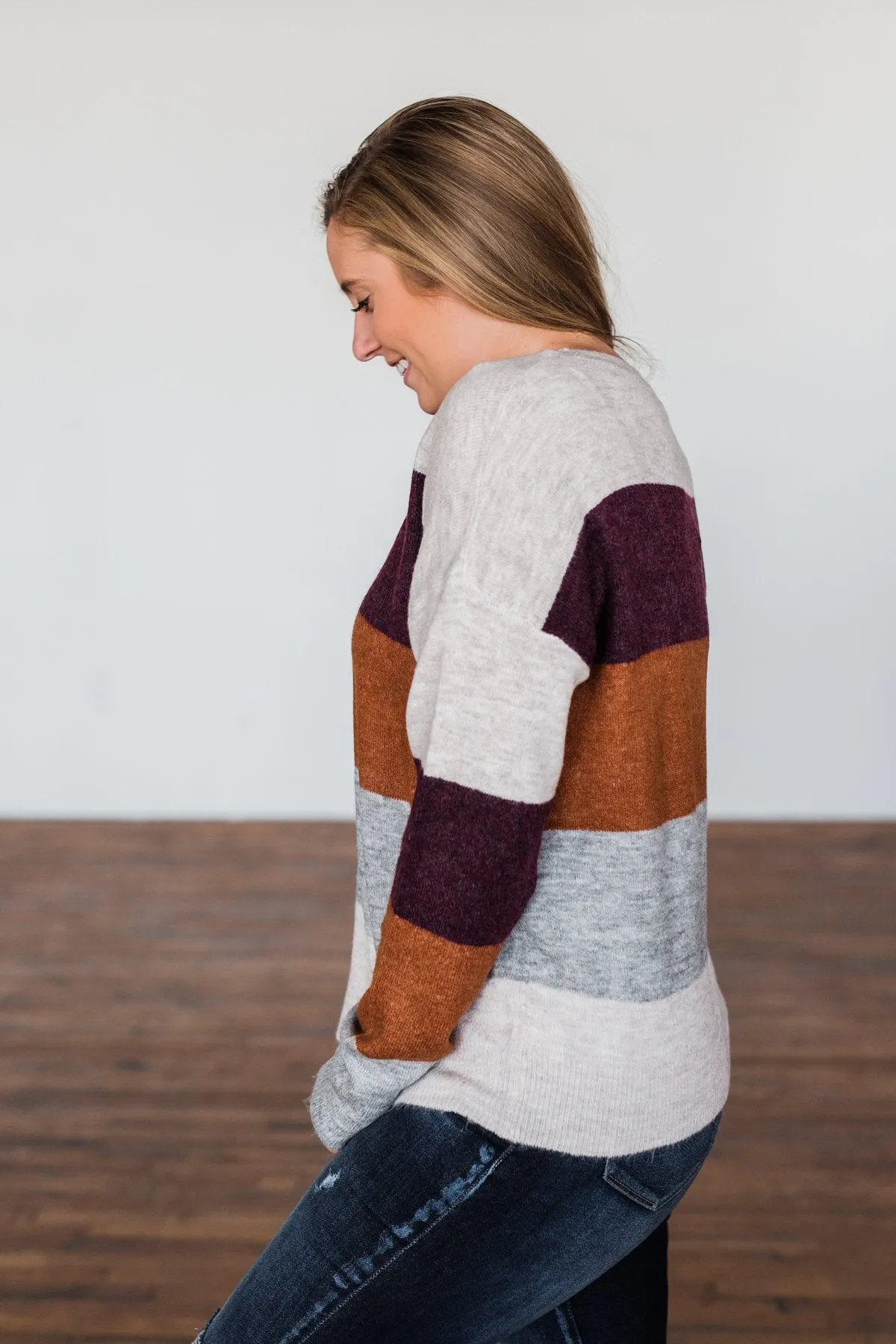 Mountain Getaway Sweater- Burgundy & Natural Tones