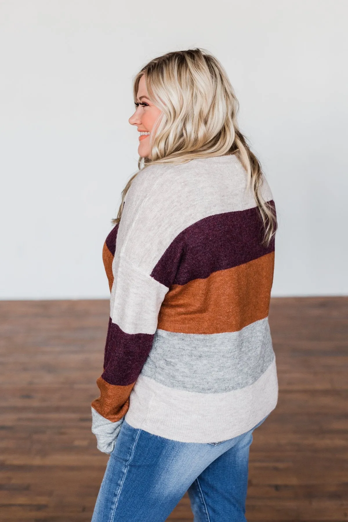 Mountain Getaway Sweater- Burgundy & Natural Tones