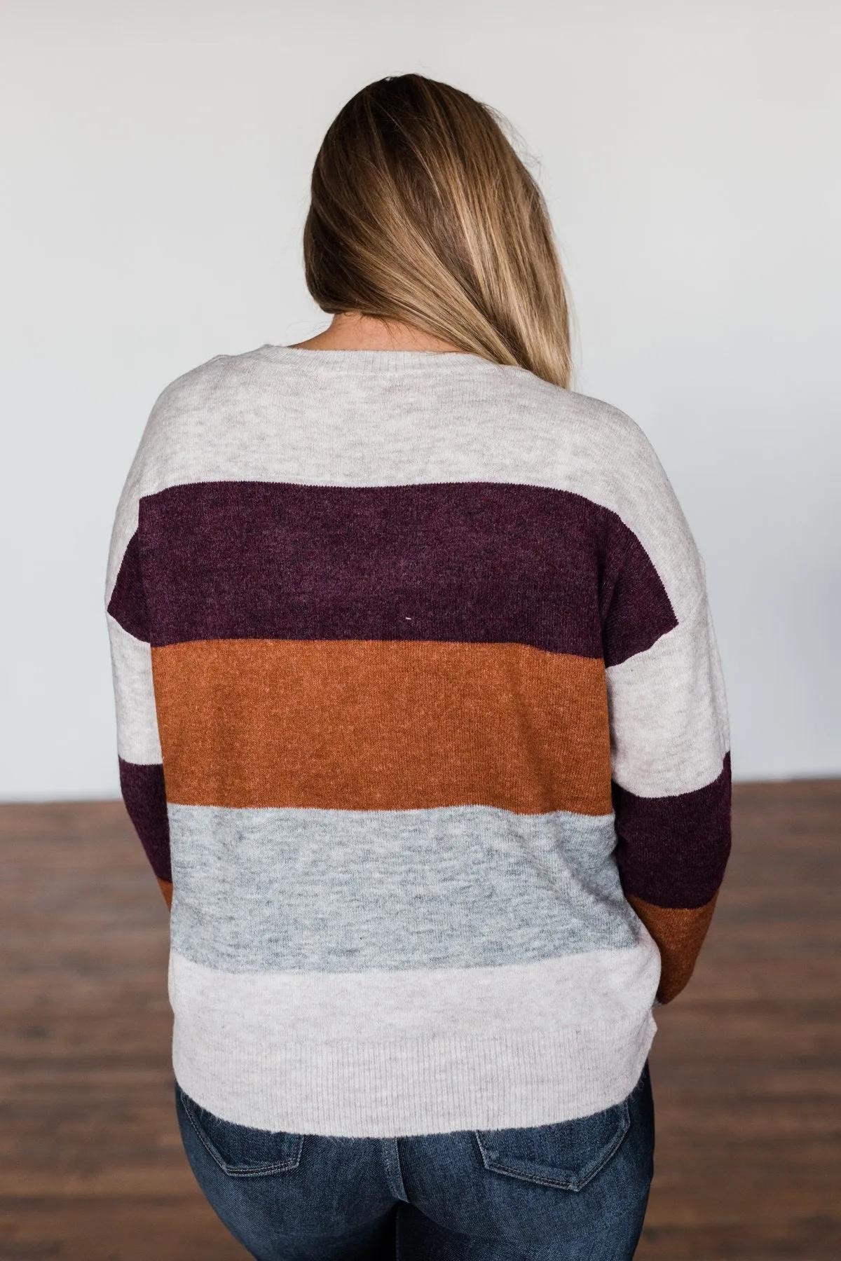 Mountain Getaway Sweater- Burgundy & Natural Tones