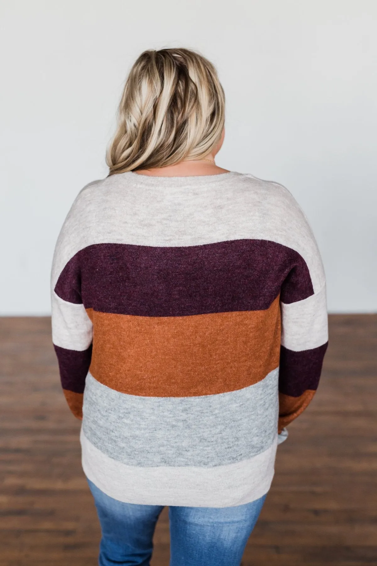 Mountain Getaway Sweater- Burgundy & Natural Tones