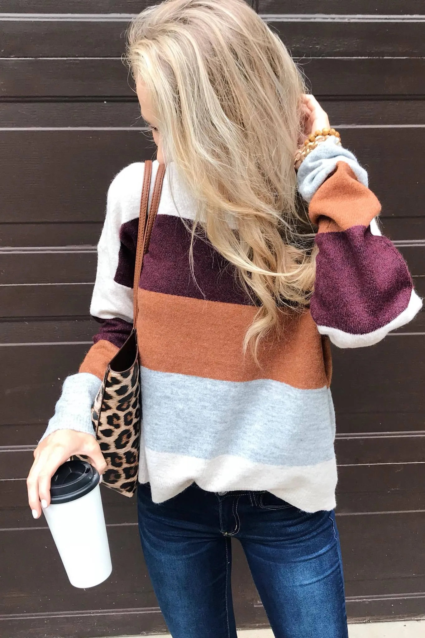 Mountain Getaway Sweater- Burgundy & Natural Tones