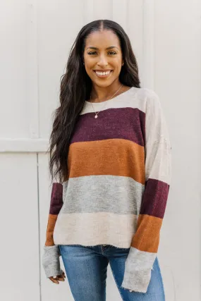 Mountain Getaway Sweater- Burgundy & Natural Tones