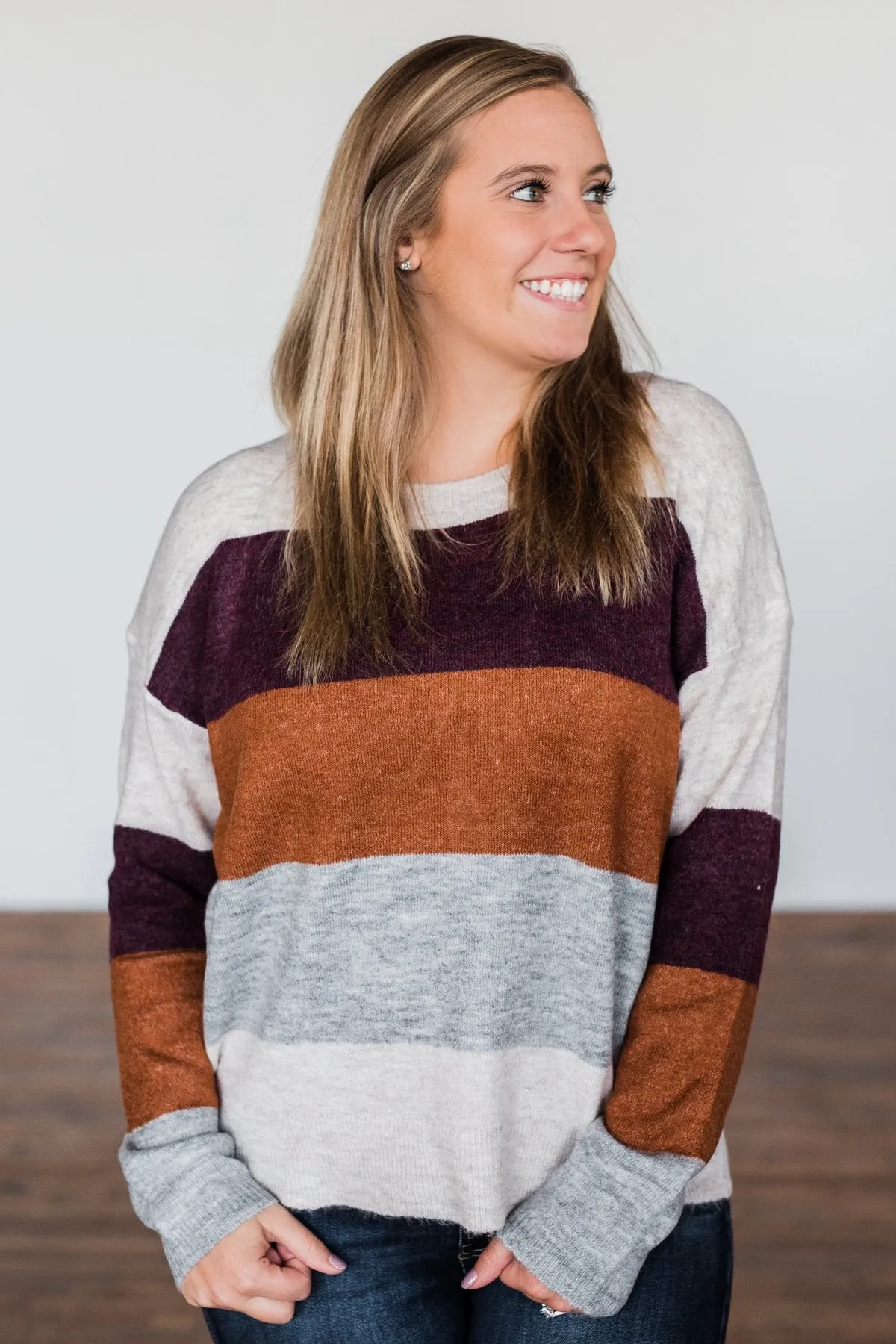 Mountain Getaway Sweater- Burgundy & Natural Tones