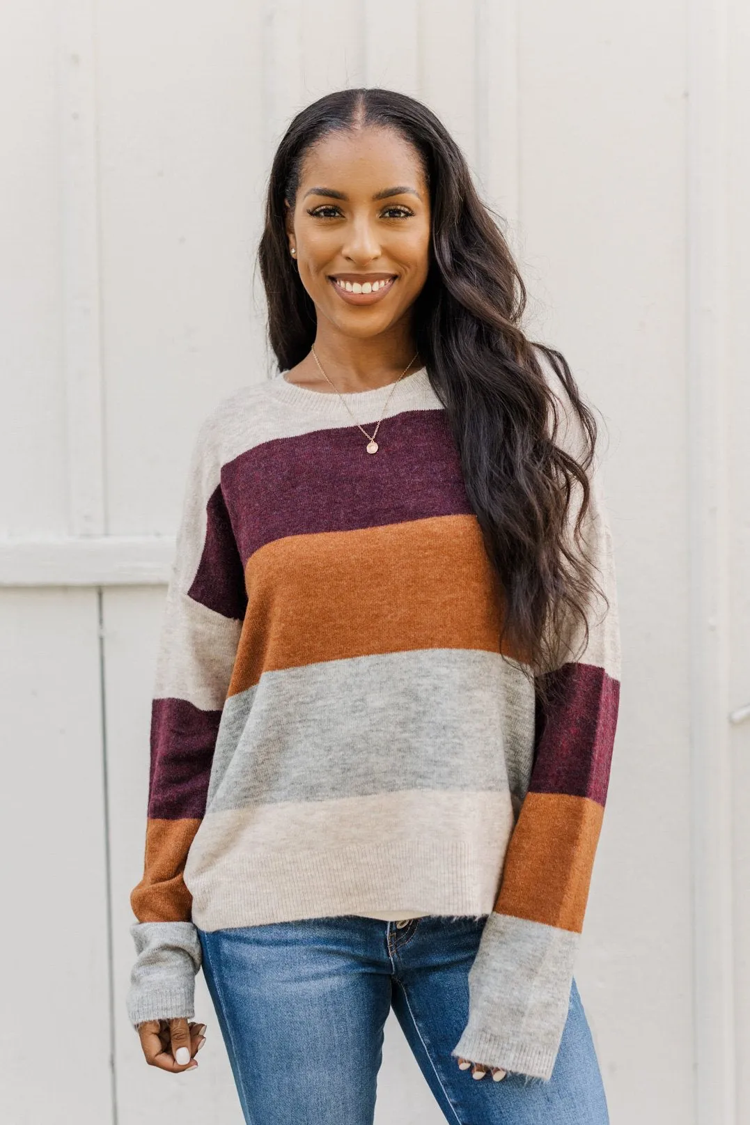 Mountain Getaway Sweater- Burgundy & Natural Tones