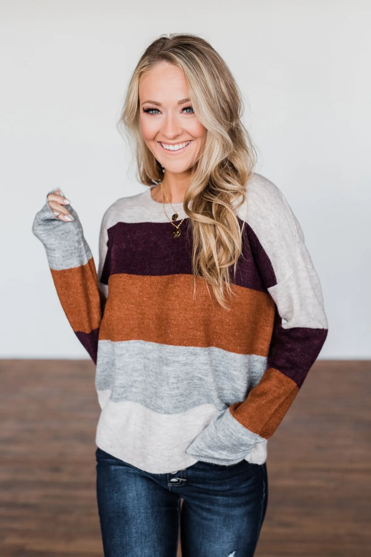 Mountain Getaway Sweater- Burgundy & Natural Tones