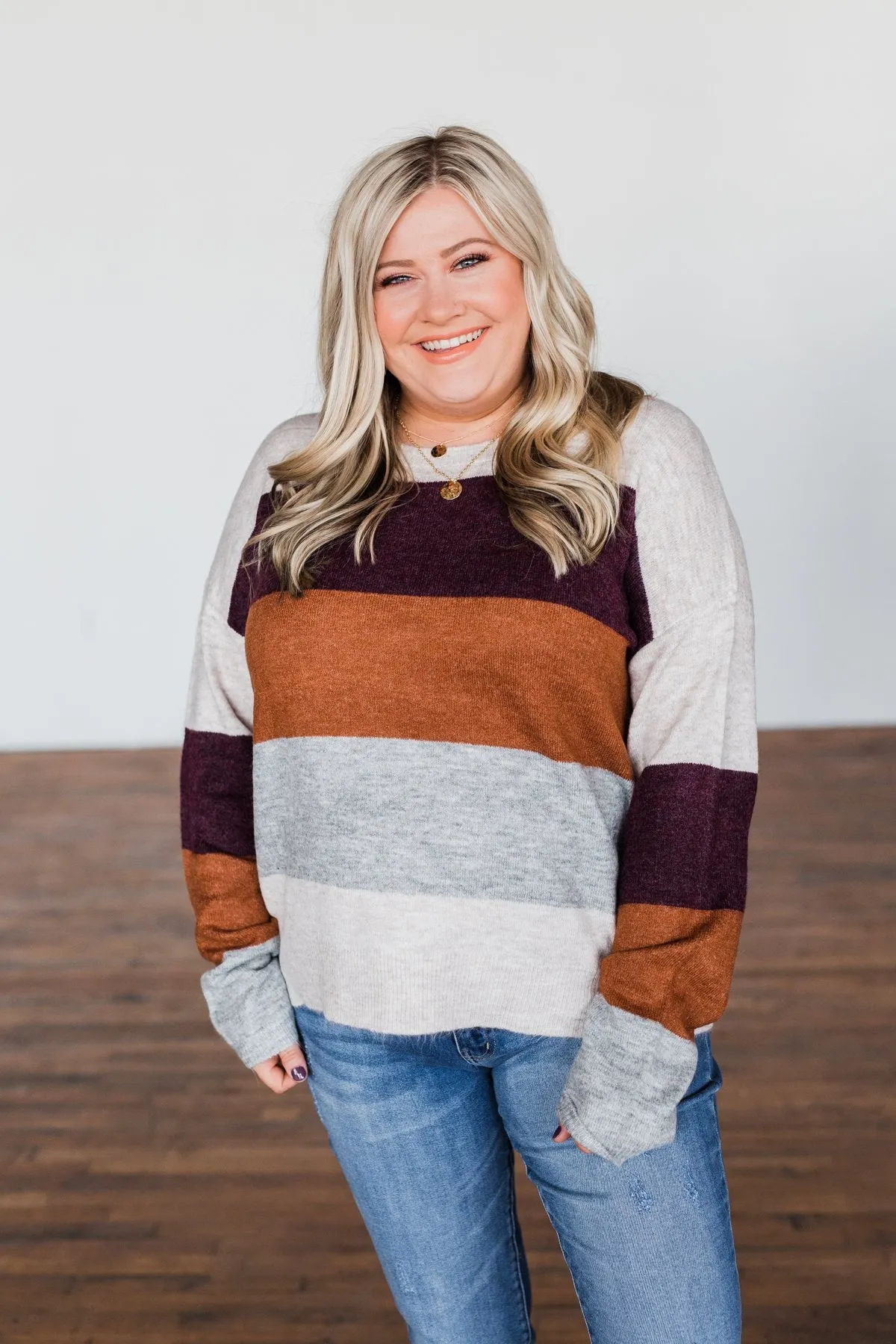 Mountain Getaway Sweater- Burgundy & Natural Tones