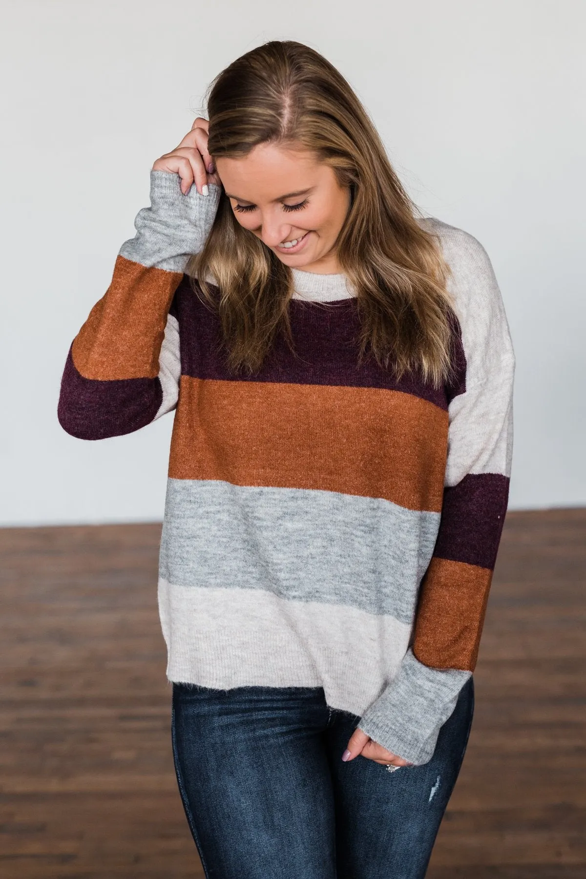 Mountain Getaway Sweater- Burgundy & Natural Tones