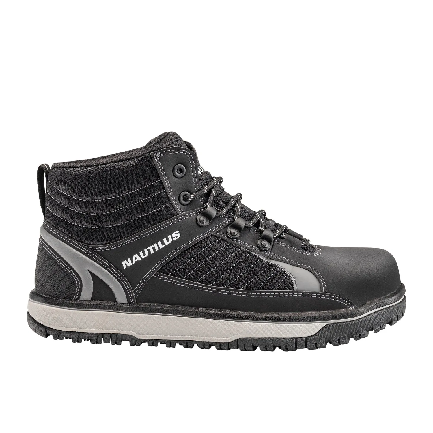 Nautilus Mens Urban Mid Black Faux Leather Work Boots