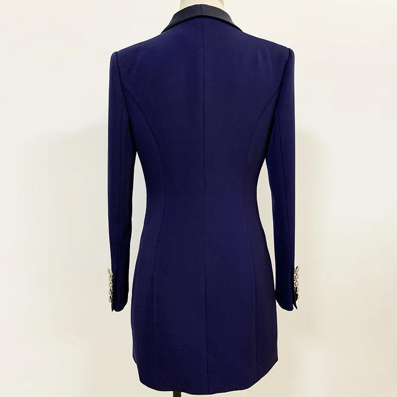 Navy Blue Tuxedo Blazer Women - Casual - Plain-Solid