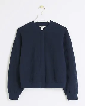 Navy quilted bomber jacket