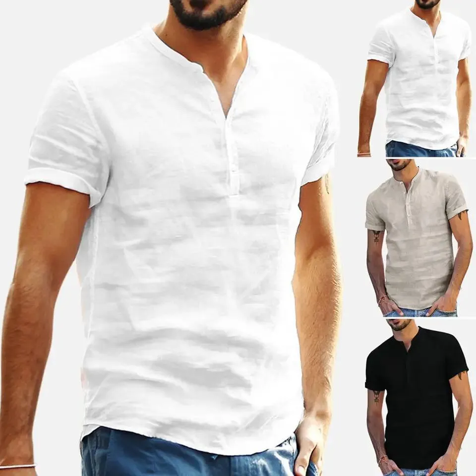 New Pure linen brand shirt men summer white shirts for men short sleeve stand collar shirt mens casual fashion shirts male tops 