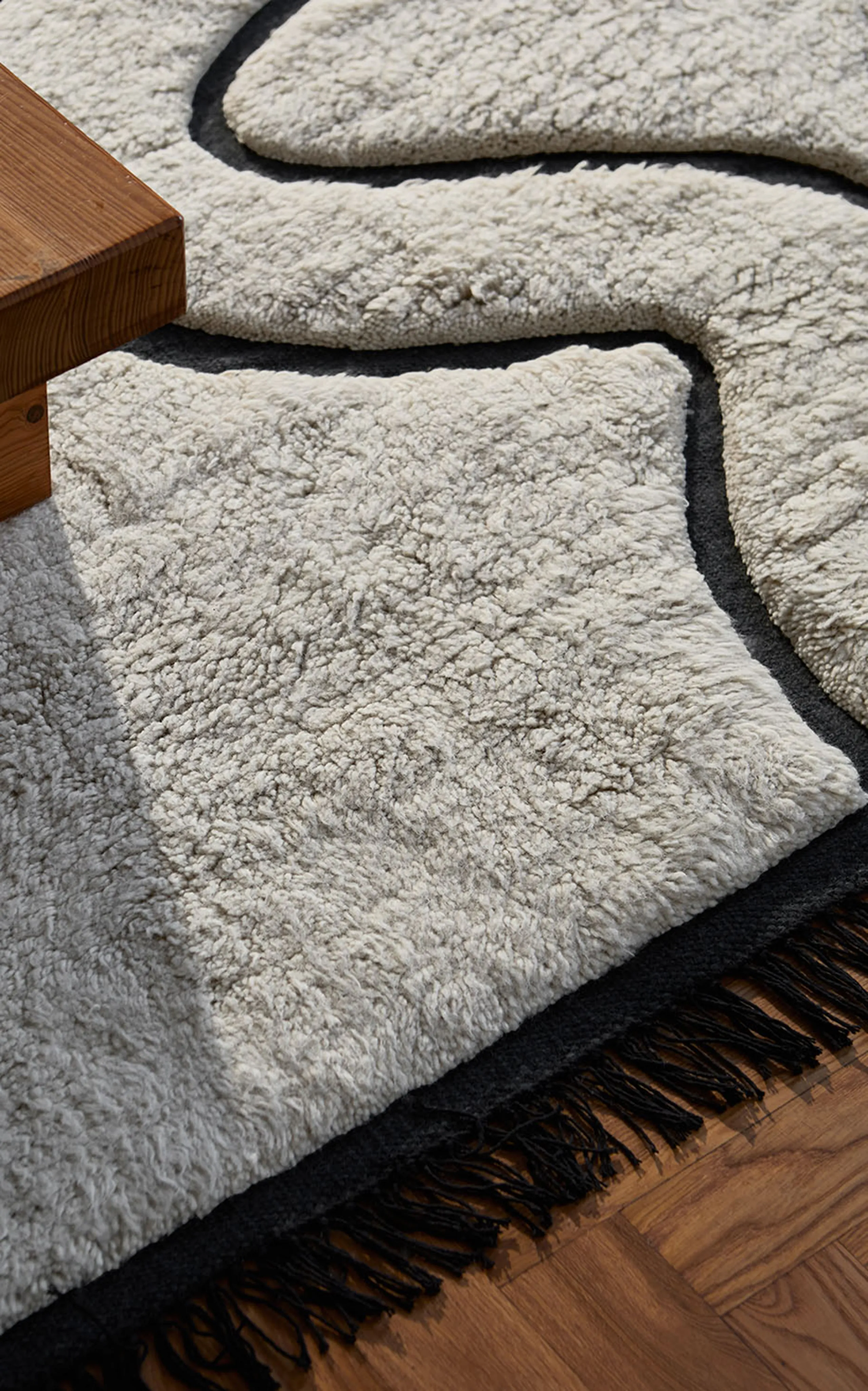 Nordic Knots River by Nordic Knots, Shaggy Area Rug in Snow, Size 5' X 8'