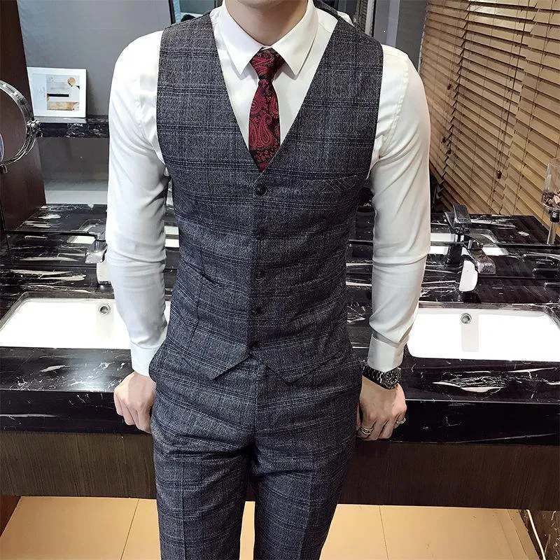 Office Ready Plaid Three Piece Suit