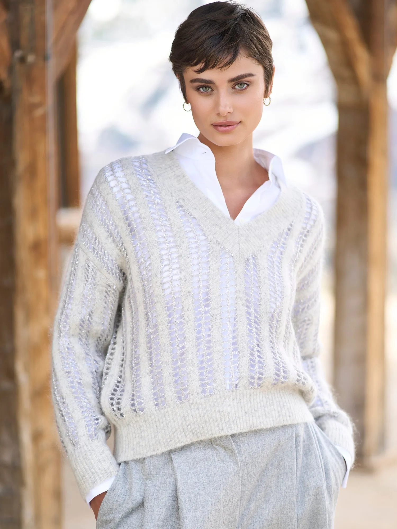 Open Knit Paillette Sweater