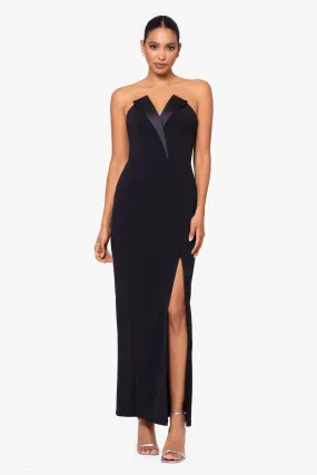 Petite Violette Long Strapless V Neck Tuxedo Dress