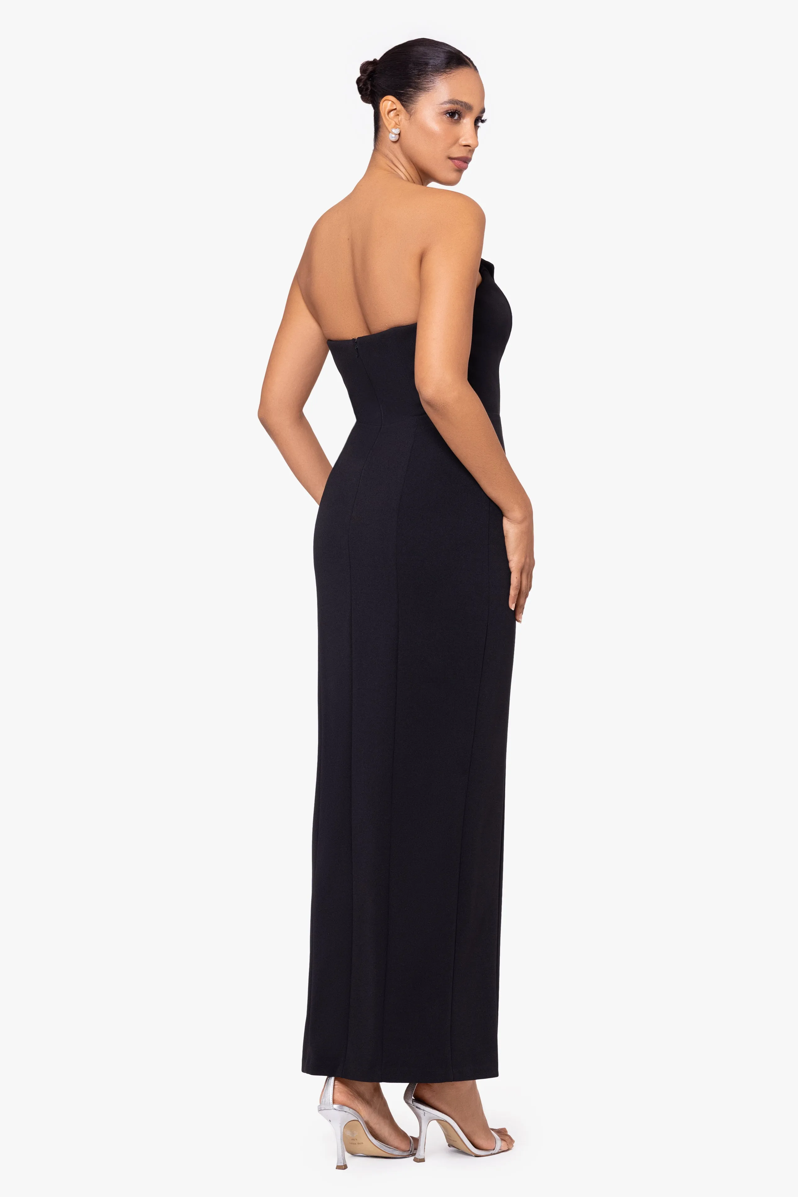 Petite Violette Long Strapless V Neck Tuxedo Dress