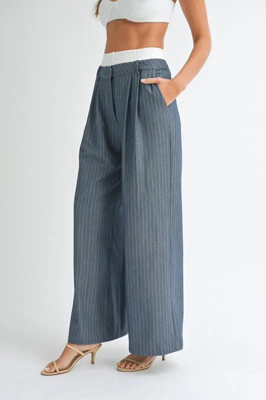 Pin Stripe Wide Leg Trouser