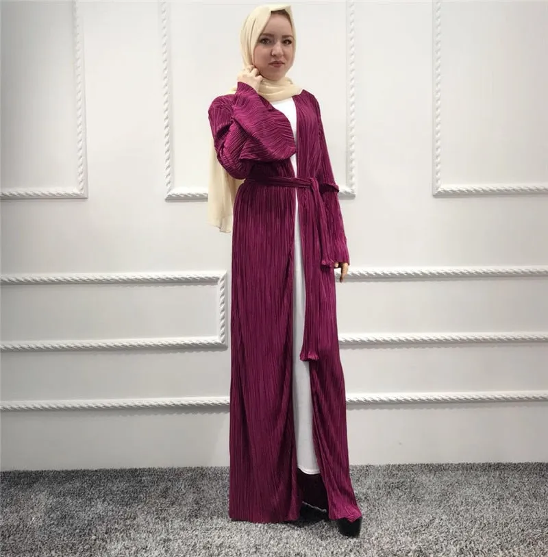 Pleated Cardigan Kimono Open Abaya Muslim Fashion Casual