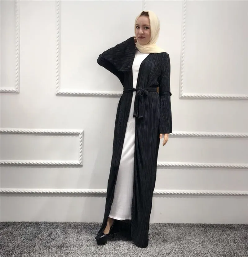 Pleated Cardigan Kimono Open Abaya Muslim Fashion Casual