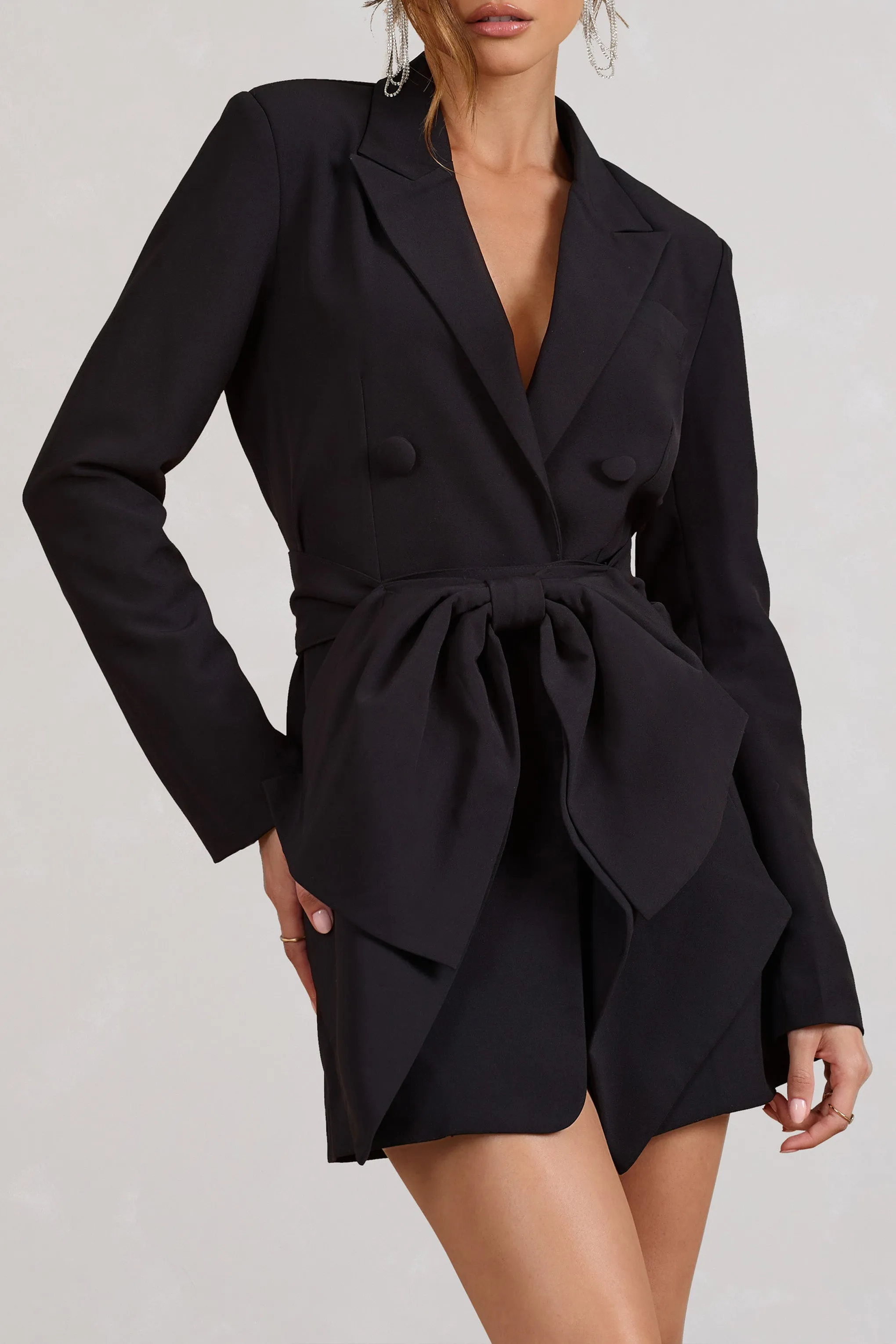 Prized | Black Tailored Blazer Mini Dress With Bow