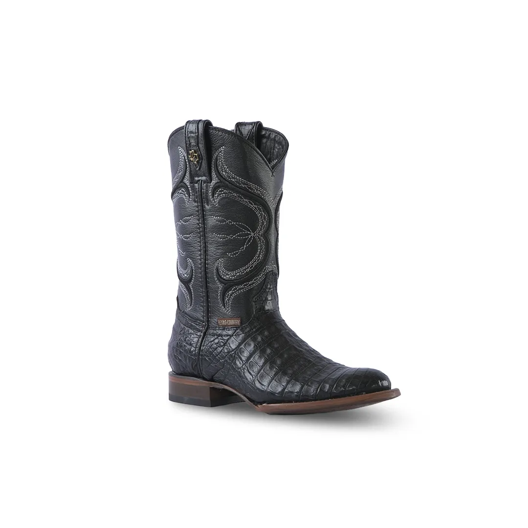 Promo Texas Country Exotic Boot Caiman Belly Black Zeus Tacoma Toe