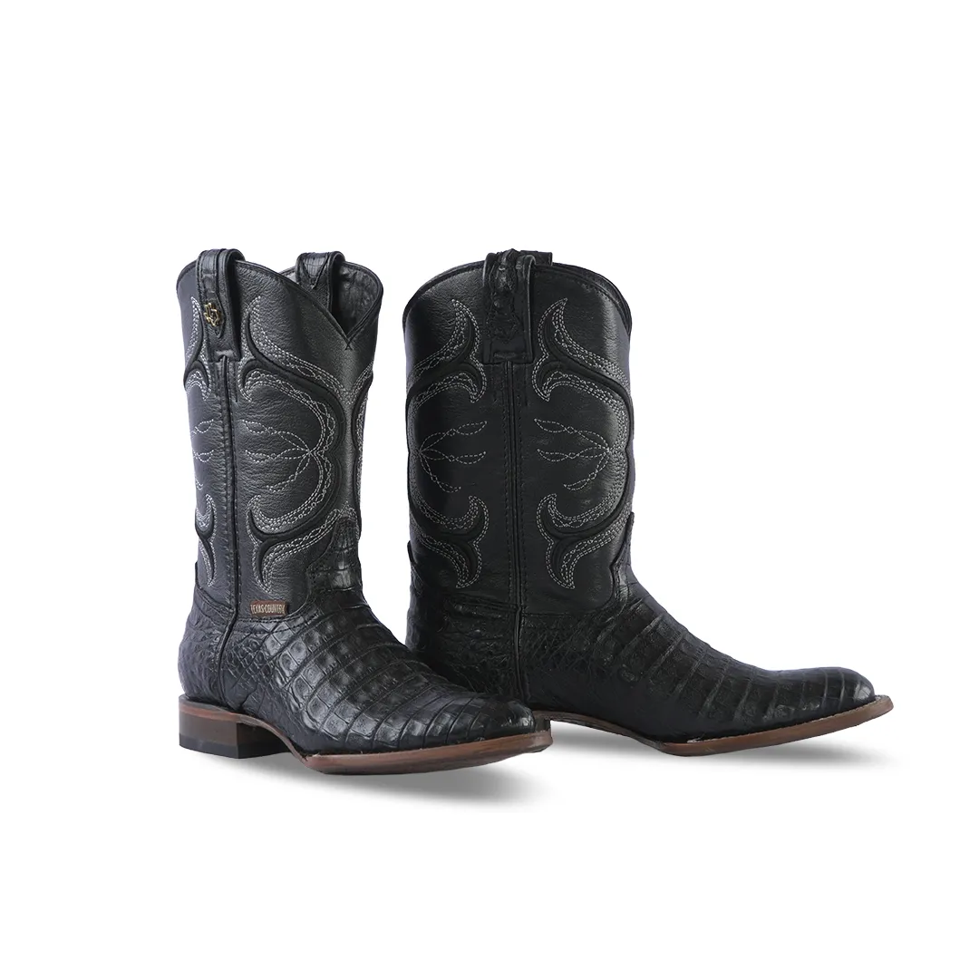 Promo Texas Country Exotic Boot Caiman Belly Black Zeus Tacoma Toe