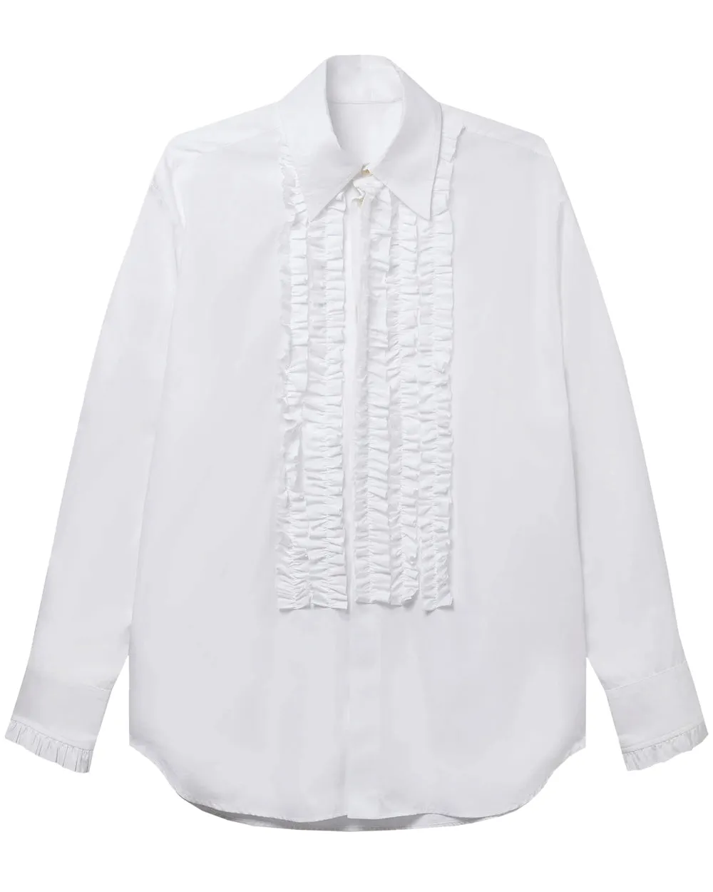 Pure White Ruffled Tuxedo Shirt