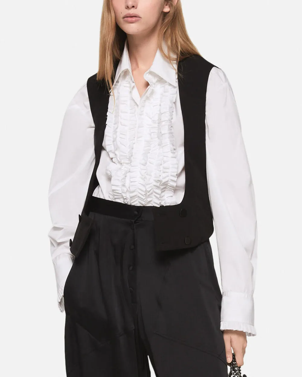 Pure White Ruffled Tuxedo Shirt