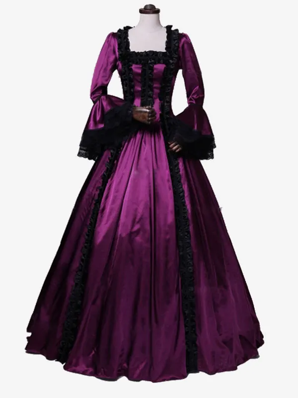 Purple  Retro Tudor Dress Costumes  Lace Polyester Dress Women's Retro Tunic Marie Antoinette Costume Masquerade Ball Gown