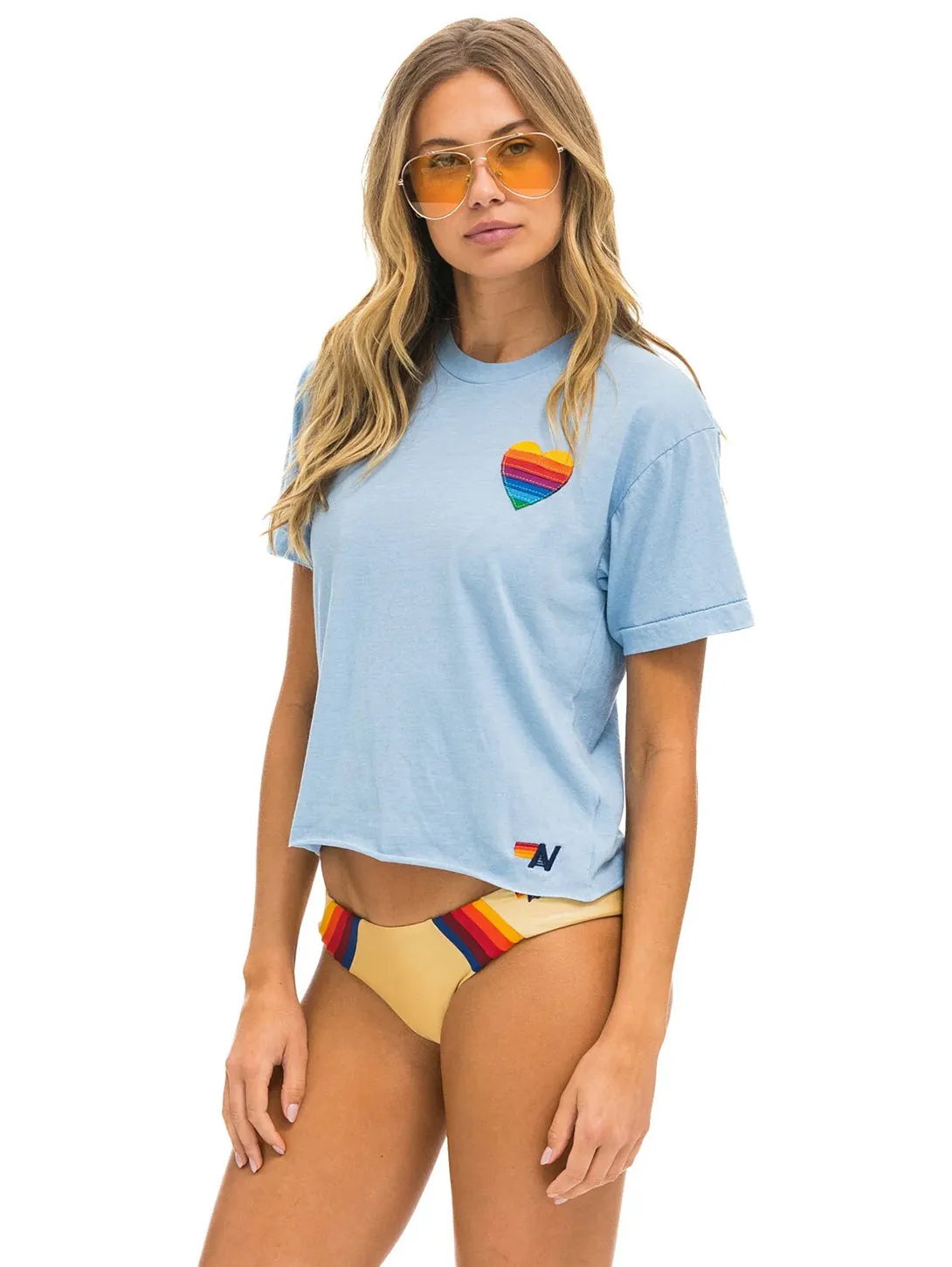 Rainbow Heart Stitch Boyfriend Tee - Ice