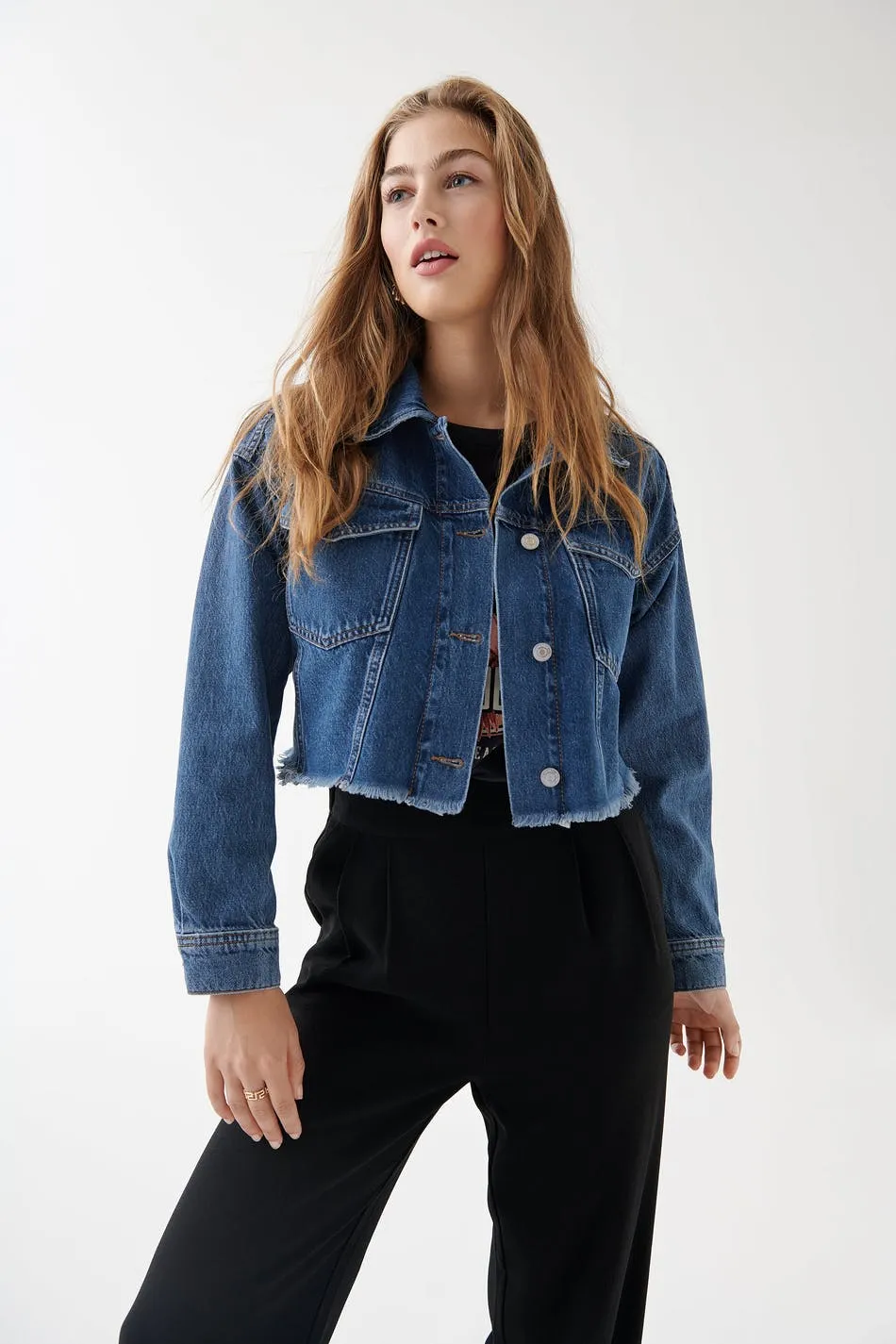 Raw cropped denim jacket