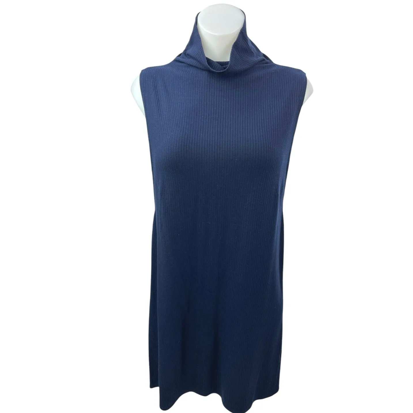 Reformation Cali Blue Ribbed Sleeveless Mock Neck Mini Tank Sweater Dress Size L