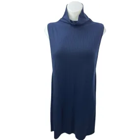 Reformation Cali Blue Ribbed Sleeveless Mock Neck Mini Tank Sweater Dress Size L