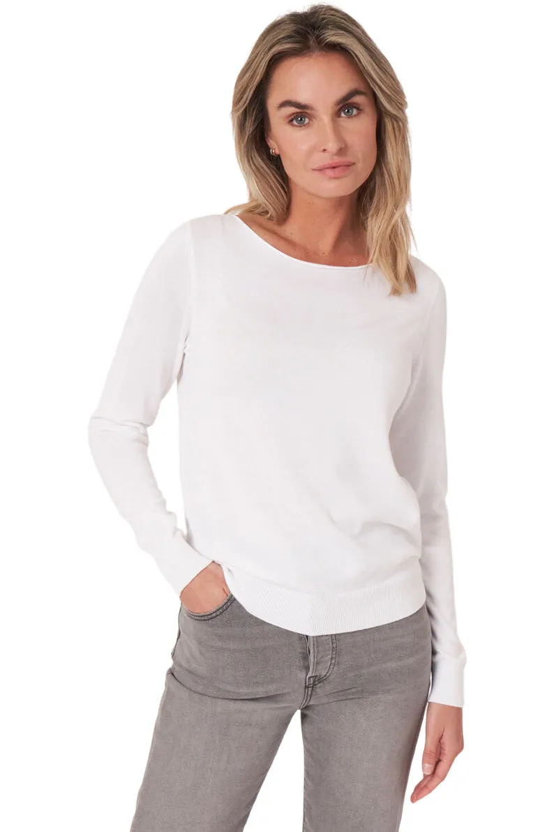 Repeat Cashmere Organic Cotton Long Sleeve Pullover in White