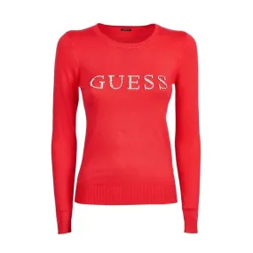 RHINESTONE LOGO CREWNECK SWEATER Woman Red